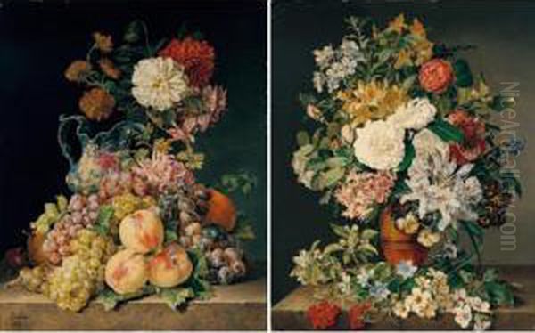 Stilleben Mit Blumen & Stilleben Mit Obst Und Blumen, A Pair Oil Painting by Pauline Von Koudelka-Schmerling