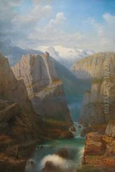 Blick Auf Den Dachstein Oil Painting by Carl Von Kratzer