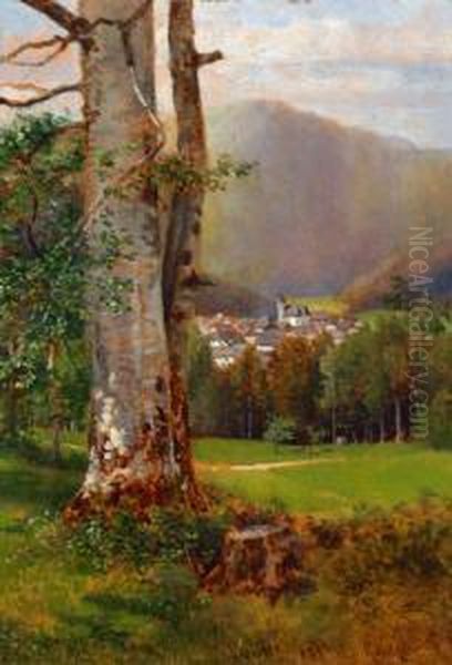 Blick Auf Goisern Oil Painting by Carl Von Kratzer