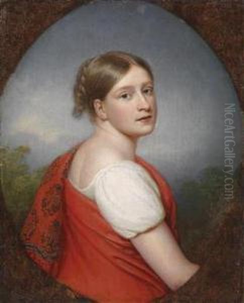 Portrait Of A Lady Set Against A Landscape Background Oil Painting by Franz Gerhard Von Kugelgen