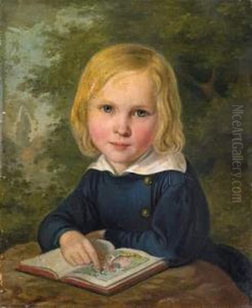 Portrait Of A Boy With His Storybook Oil Painting by Franz Gerhard Von Kugelgen