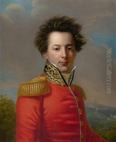 Portrait Of A Young Noble Man In Red Uniform. Circa 1810. Oil Painting by Franz Gerhard Von Kugelgen