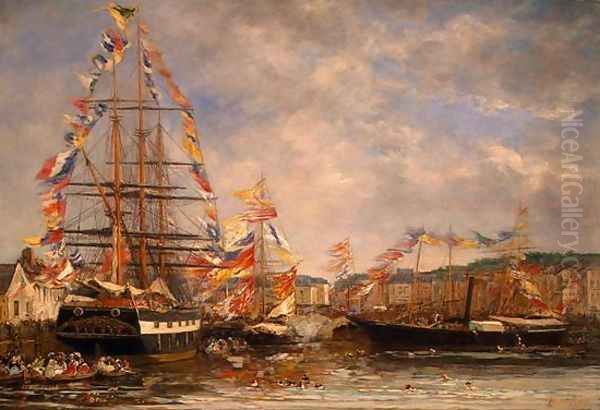 Festival in the Harbor of Honfleur Oil Painting by Eugene Boudin