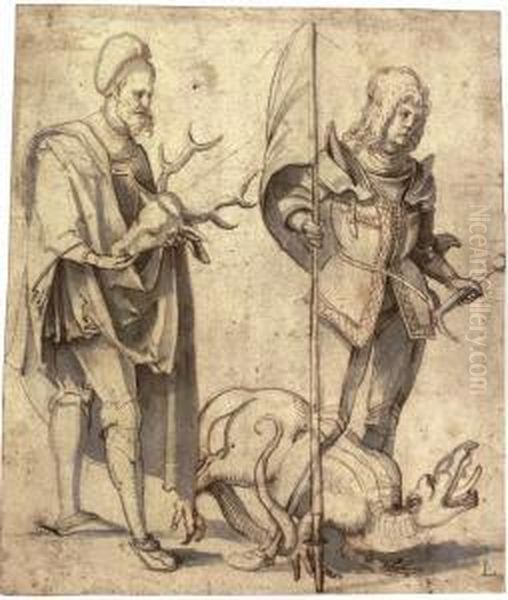 Saint Hubert And Saint George Oil Painting by Hans Suss von Kulmbach