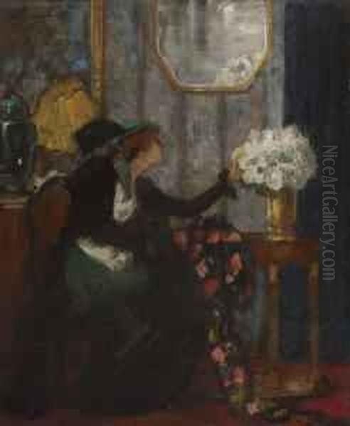 Dame Im Salon Oil Painting by Ludwig Von Langenmantel