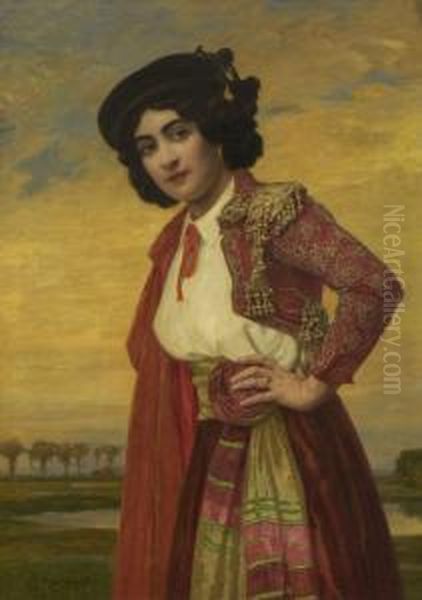 Bildnis Einer Dame In Spanischem
 Kostum. Oil Painting by Ludwig Von Langenmantel