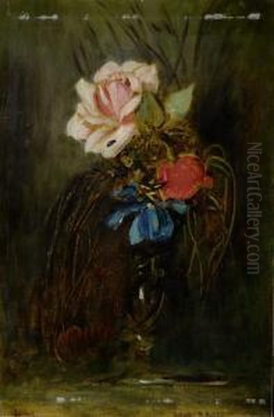 Floral Still Life Oil Painting by Franz von Lenbach