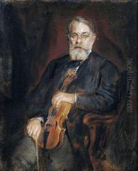 Portrait Of Asitting Violinist, Probably The Virtuoso Joseph Joachim(1831-1907). Oil Painting by Franz von Lenbach