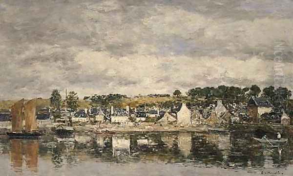 Village by a River Oil Painting by Eugene Boudin