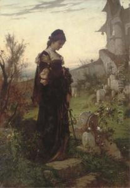 A Stroll In The Churchyard Oil Painting by Sandor Liezen-Mayer