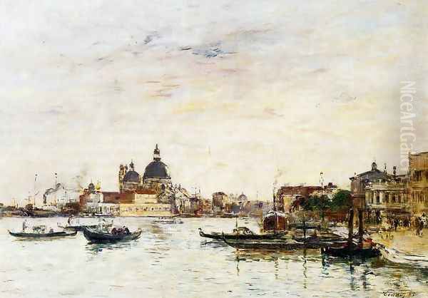 Venice, the Mole at the Entrance of the Grand Canal and the Salute Oil Painting by Eugene Boudin