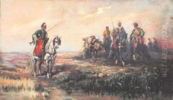 Cavalieri Arabi Oil Painting by Frederick Von Luerzer