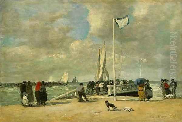 On The Jetty Oil Painting by Eugene Boudin