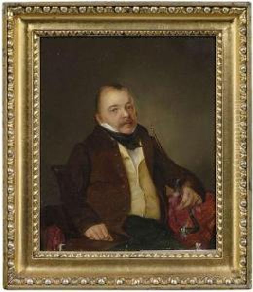 Portrait Of Count Vicrai With A Pipe. Oil Painting by Ferdinand Von Lutzendorf