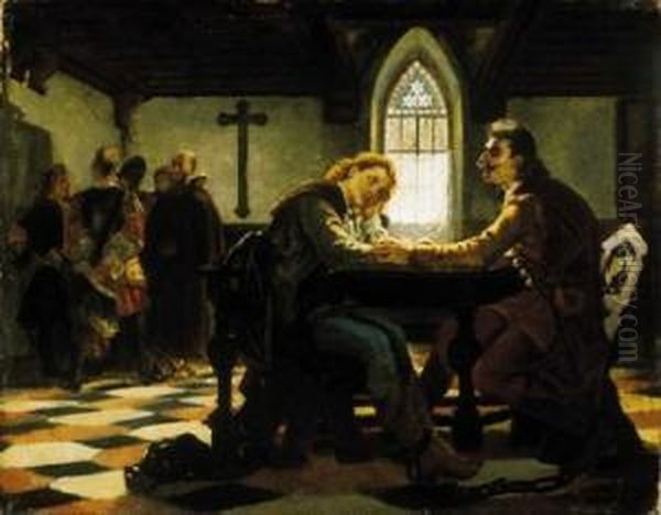 Zrinyi And Frangepan In The Prison Of Becsujhely Oil Painting by Viktor Von Madarasz