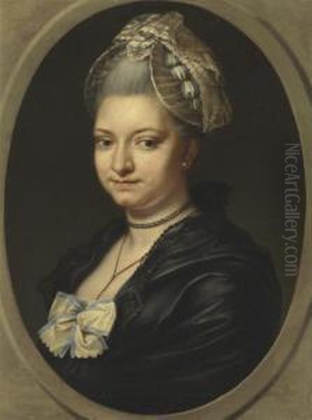 Portrait Of A Lady, Traditionally Identified As Pierina Gravaghi,bust-length, In A Black Dress And White Lace Bonnet Oil Painting by Christian Von Mannlich