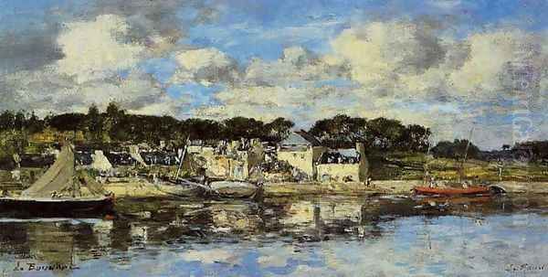 Le Faou: The Village and the Port on the River Oil Painting by Eugene Boudin