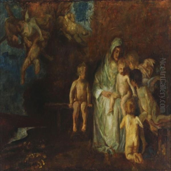 The Virgin Mary And Jesus Surrounded By Putti Oil Painting by Carl von Marr