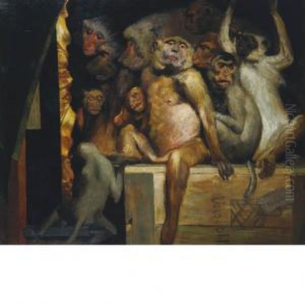 Monkeys As Judges Of Art Oil Painting by Gabriel Cornelius Von Max