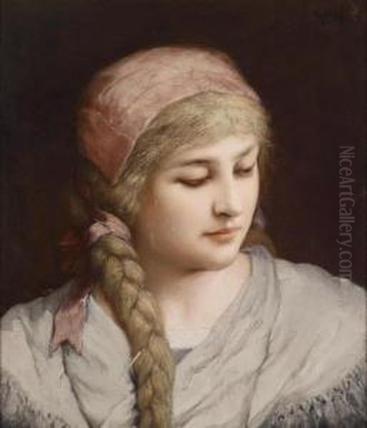 Portrait Of A Youngwoman With Blond Hair Oil Painting by Gabriel Cornelius Von Max