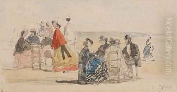 Femmes en crinolines sur la plage Oil Painting by Eugene Boudin