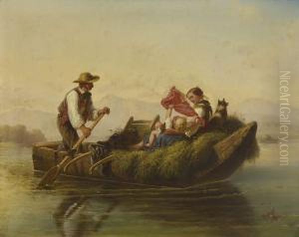 Uberfahrt Auf Dem Heuboot. Oil Painting by Max von Menz