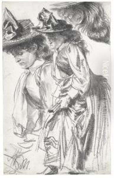 Studies Of A Standing Woman Oil Painting by Adolph von Menzel