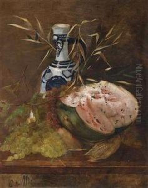 Still Life Of Fruit With Melon Oil Painting by Karl Von Merode