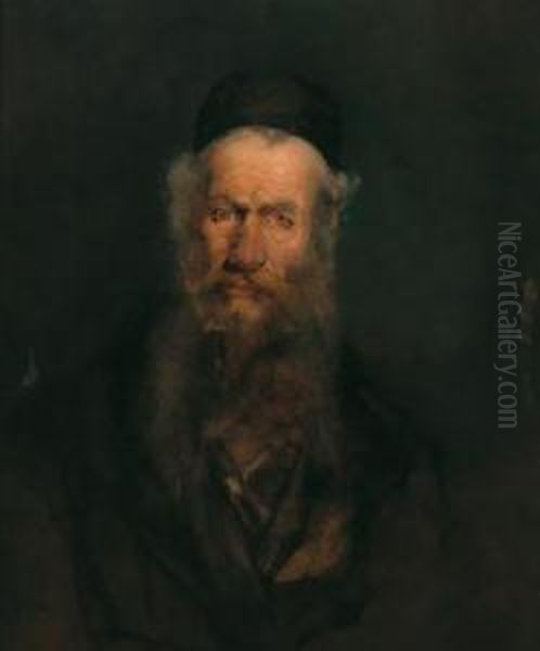 Attributed Rabbi Oil Painting by Karl Von Merode