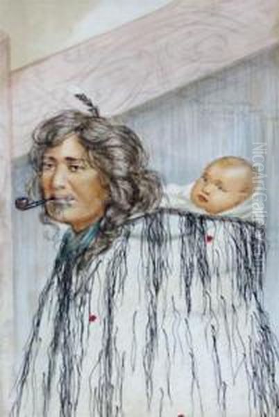 Maori Woman & Child Oil Painting by Ellen Von Meyern