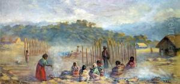 Maori Cooking, Whakarewarewa Oil Painting by Ellen Von Meyern