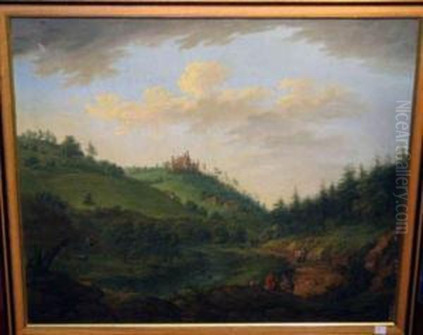 Landscape With Church And Farmers Oil Painting by Martin von Molitor