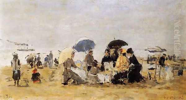 Trouville Beach Scene 1880 Oil Painting by Eugene Boudin