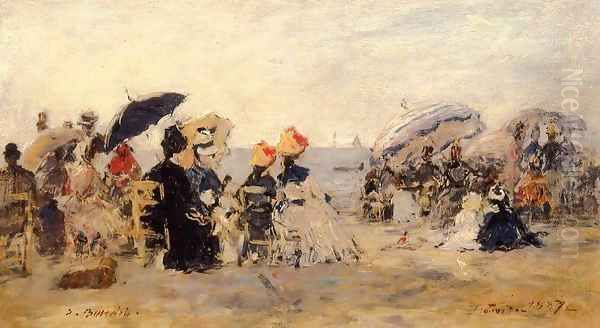 Trouville Beach Scene 1887 Oil Painting by Eugene Boudin