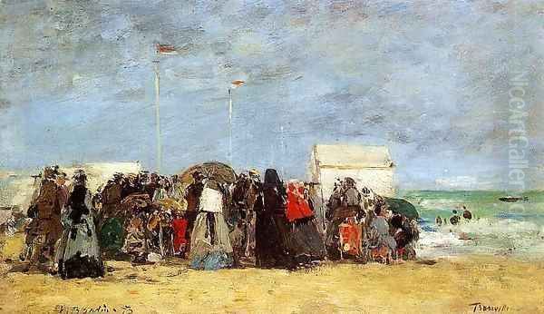 Trouville Beach Scene1 1873 Oil Painting by Eugene Boudin