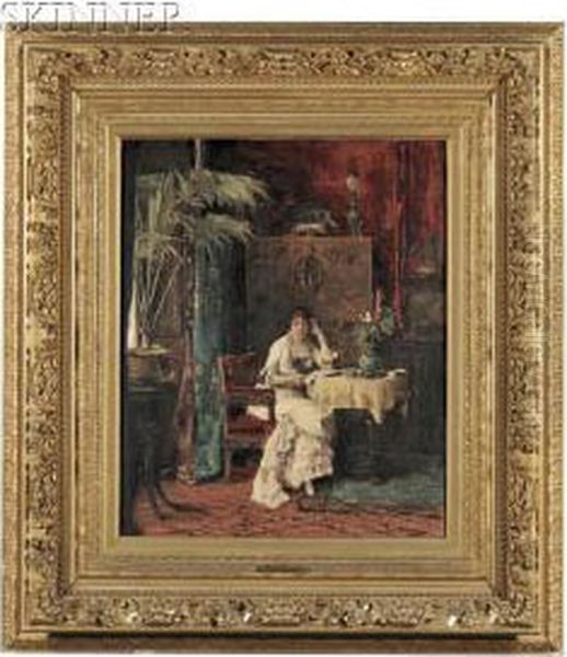 Lesende Frau Oil Painting by Mihaly Munkacsy