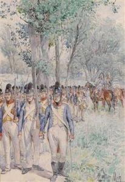 Regiment Oil Painting by Felician Von Myrbach-Reinfeld