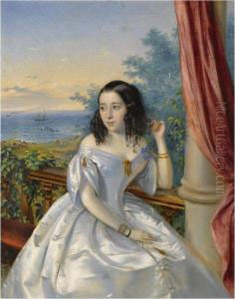 Portrait Of A Lady-in-waiting To Alexandra Fedorovna Oil Painting by Timoleon Carl Nehf Von Neff