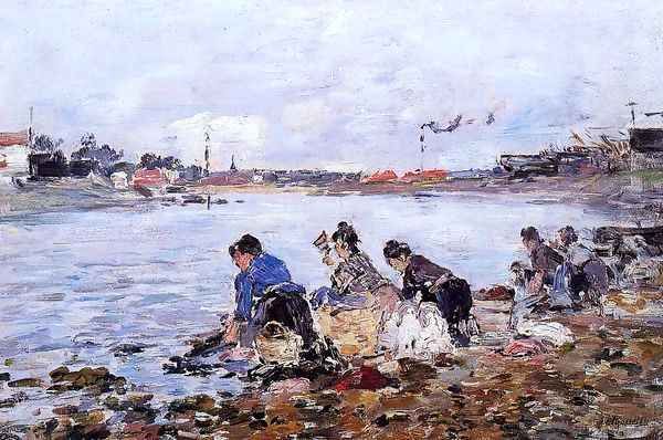 Laundresses on the Banks of the Touques1 1894-1897 Oil Painting by Eugene Boudin