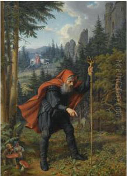 Rubezahl, The Mountain Spirit Of The Giant Mountains, Along The Border Between Poland And The Czech Republic Oil Painting by Theobald Reinhold von Oer