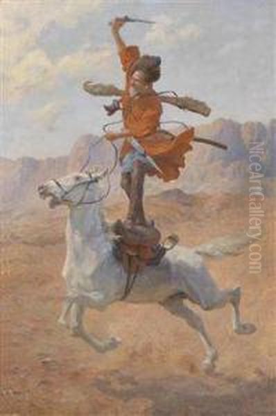 Cossack Riding In The High Mountains Oil Painting by Rudolf Otto Von Ottenfeld