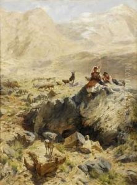 Bergers Dans Les Alpes Italiennes Oil Painting by Rudolf Otto Von Ottenfeld