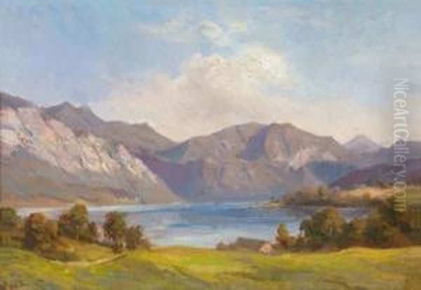 Beinusdorf Am Attersee Oil Painting by Franz Xavier Von Pausinger