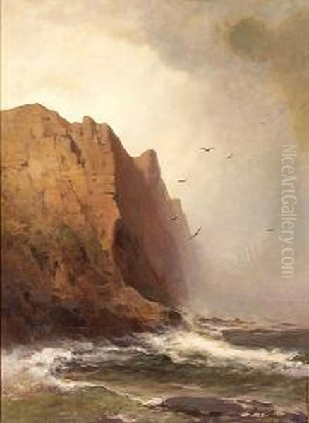 Cliffs And Stormy Seas Oil Painting by Carl Von Perbandt