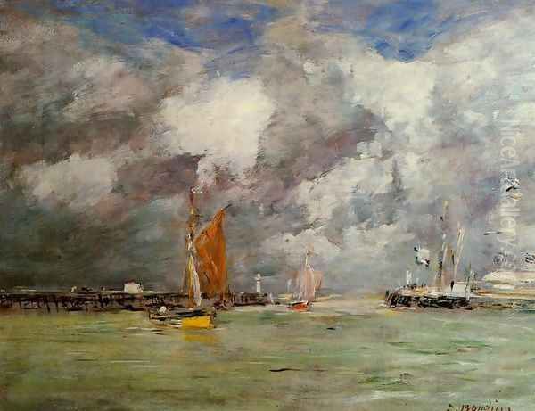 Trouville the Jettys at Low Tide2 1883-1887 Oil Painting by Eugene Boudin