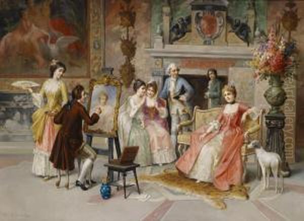 Theportrait Painter Surrounded By Courtiers Oil Painting by Franz Von Persoglia