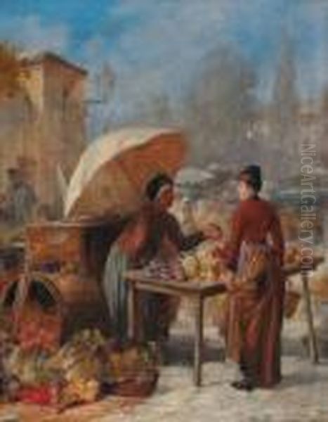 Market Oil Painting by Franz Von Persoglia