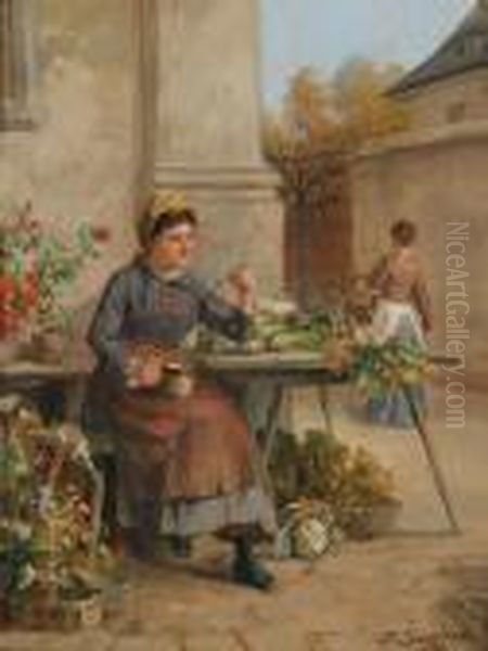 The Flower And Produce Stall Oil Painting by Franz Von Persoglia