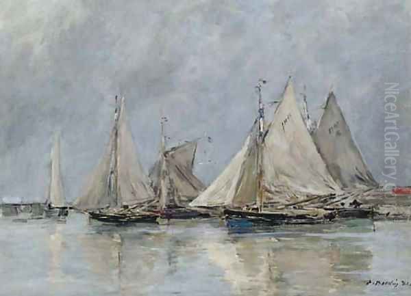 Barques de peche à Trouville Oil Painting by Eugene Boudin