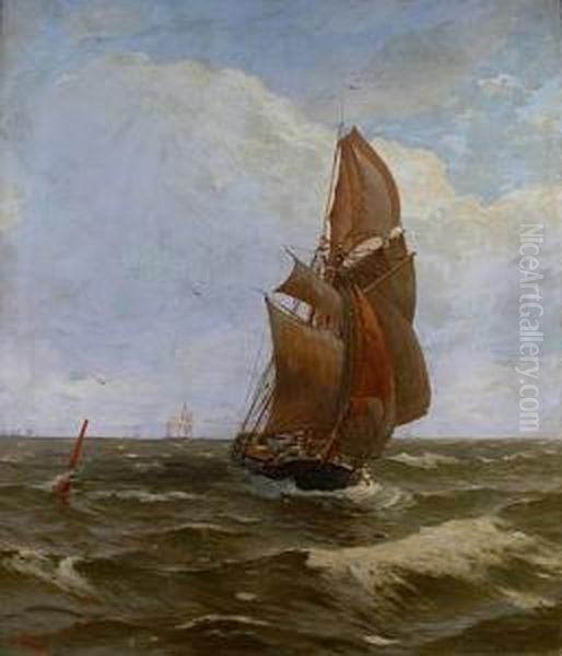 Statek Na Morzu Oil Painting by Hans Ritter Von Petersen